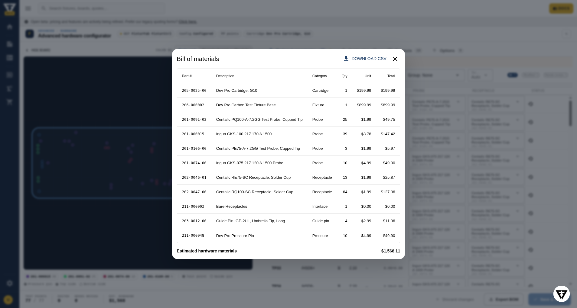Bill of materials export